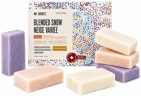 Snowies Bar Soap | Pack of 6 | Made in Canada | Mix Pack | 97% Natural, Essential Oils, Moisturizing, Glycerin, Vegan | For Men & Women | Blended Snow - 3 Scents (450 g, 75g x 6 bars)