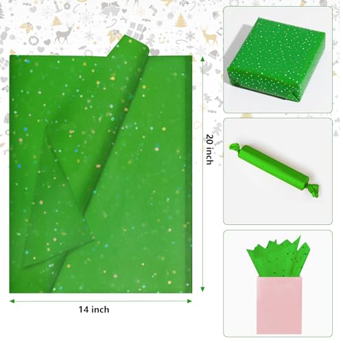Image of Green Glitter Tissue Paper for Gift Bags 36 Sheets 14x20 Inch - Recyclable Wrapping Paper for Weddings, Birthdays, Party & Festival Decorations DIY Craft Supplies