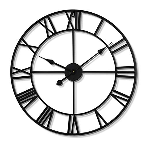 WEIFENG Reloj de pared retro de hierro forjado, 24 pulgadas, reloj de pared silencioso con números romanos redondo, negro, apto para sala de estar, dormitorio, jardín, oficina, 40 cm