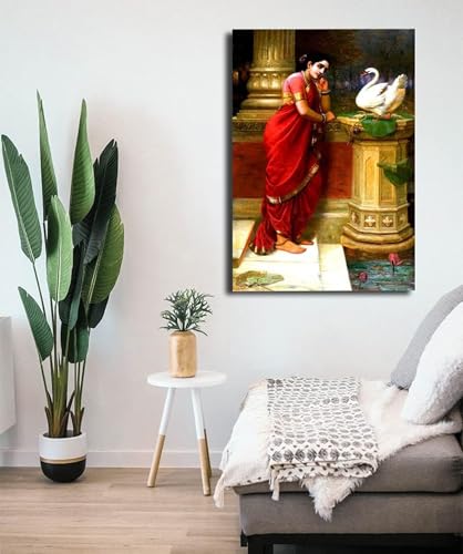 Image of Sikhash Raja Ravi Varma Canvas Art /Classic Printing Art /Famous Indian Hamsa Damayanti Art, Unframed Wall Art for Bedroom, Living Room, Home, Office, Fabric Wall Decor (Multicolor, 35x23 inches)