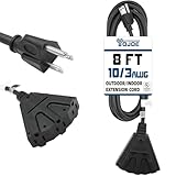 YOJOE 3-Outlets Indoor Outdoor Extension Cord, 3 Prong 15A Weatherproof Power Cord Multiple Outlets, 10 Gauge Heavy Duty 8 ft Black Extension Cord for Garage, Garden, 10/3 SJTW UL Listed