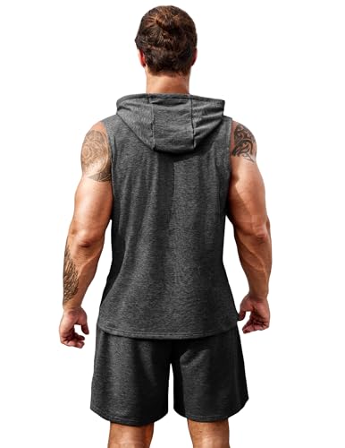 COOFANDY Mens Sleeveless Workout Hoodie Shorts Set 2 Piece Outfits Hooded Tank Tops Gym Tracksuit Sweatsuits2