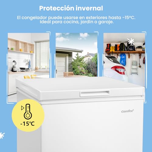 Comfee' RCC102WH2EU(E) Congelador arcón independiente 99L, convertible a congelador/refrigerador, inverter, clasificación de 4 estrellas, apto para garajes, blanco [Clase energética E] - imagen 5