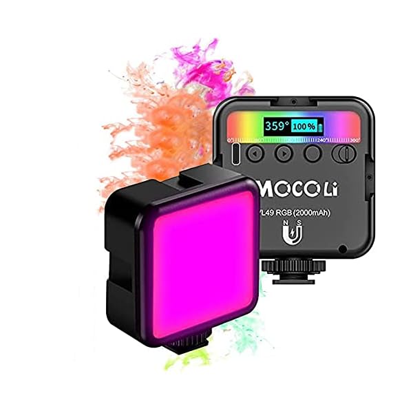 Led Videoleuchte RGB, Mini RGB Video Kamera Licht Volle Farbe Fotolicht mit Dimmbar 2500K-9000K Magnetisches Vlog…