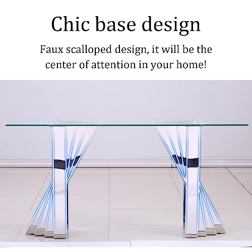 Anewsun GLASS SILVER CONSOLE TABLE Silver Console Table, Modern Sofa Table With 60'' Tempered Clear Glass Top, Falcone Console Table For Entryway, Hallway, Living Room thumb #7