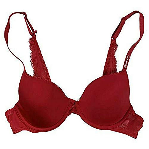 Calvin Klein Womens Papilion Lightly Lined Lace Pattern Demi Bra Red (32 C)