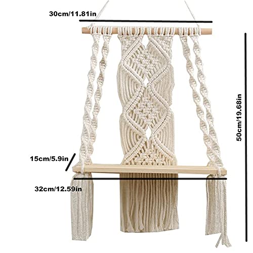 Macrame Wall Hanging Plant Decor Shelf Indoor Outdoor Floating Wood Shelve Decorative Hand Made Rope Boho Shelving For Plants #TOP3