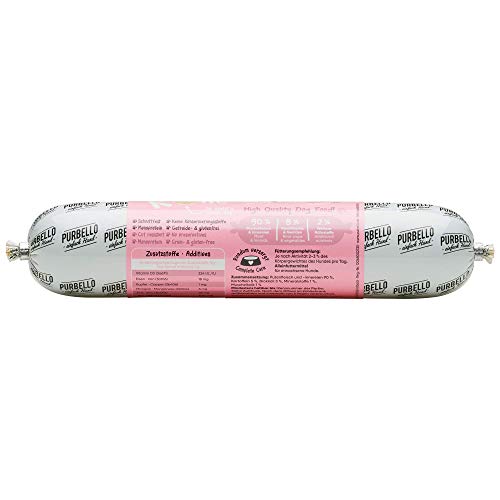 PURBELLO Hunde-Rolle Pute mit Brokkoli & Kartoffeln - Monoprotein Hundefutter mit hohem Fleischanteil - Nassfutter für Hunde - Hundewurst Schnittfest & Getreidefrei - 8 x 400 g
