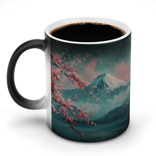 富士山湖畔に咲く桜マグカップ 変色カップ 魅力的な花 美しい日本の風景写真 コーヒーカップ 高級 おしゃれ 人気 誕生日プレゼント ギフト 贈り物 彼女 妻 友人 家族 愛する人への素敵なプレゼント バレンタインデー 結婚記念日 プレゼント 350ml