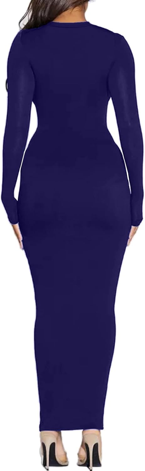 Women's Long Sleeve Bodycon Dress - Maxi Casual Fall Club Party Long Tight Pencil Dresses - Image 4