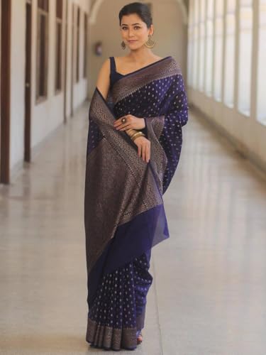 Image of Women's Soft Pure Silk Banarasi Saree and Unstitched Blouse Piece with Jacquard Zari Woven | Saree for Women
