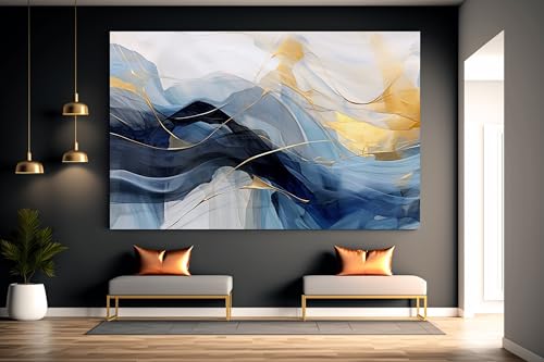 Affiche marbre bleu et or décorative pour salon et chambre moderne - 2