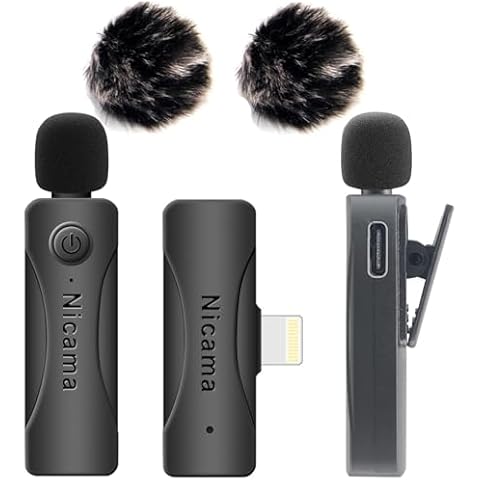 Nicama AS12 Wireless lavalier Microphone with 2 transmitters and 1 Receiver for iPhone 6 7 8 9 10 11 12 13 14 iPad Recording, Live Stream, YouTube Facebook, TikTok Cover