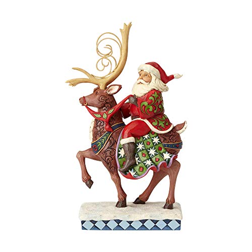 Enesco Jim Shore Heartwood Creek Santa Riding Reindeer Figurine, 10.75