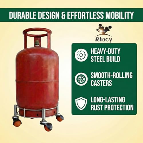 Image of Rincy 2 Pic Heavy Red Wheel Stainless Steel LPG Cylinder Trolley with 4 Heavy Wheels - Durable Stand for Gas Cylinders (Heavy Wheel Gas Stand 2 Pcs)