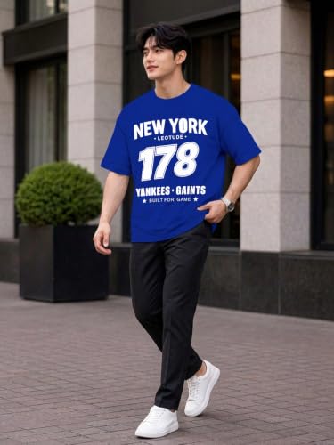 Image of LEOTUDE Men's Half Sleeve Round Neck Cottonblend Graphic Print Oversized Tshirt for Man