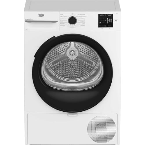 Beko BM3T37249W Wäschetrockner, 7 kg, Frontlader Wärmepumpentrockner, allergikergeeignet, 15 Programme, kombinierter Filtermechanismus, Knitterschutz, AquaWave Schontrommel, Weiß