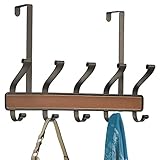 mDesign Over-the-Door 10-Hook Rack for Coats, Hats, Robes, Towels - Brown/Bronze