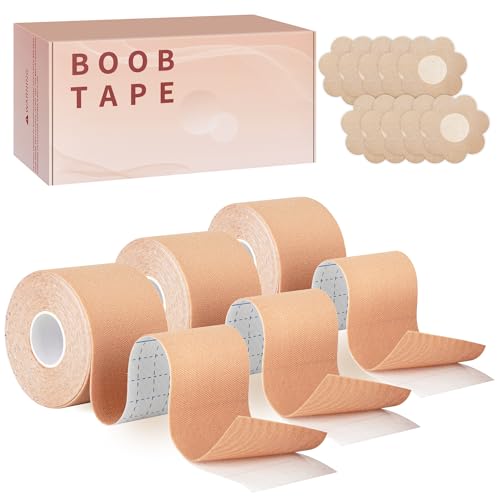 Seconds Countdown 3 Pcs Boob Tape for Breast Lift - BoobTape with 10 Pcs Pastie,Body Tape for Women Invisible Breast Bra Tape Beige