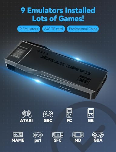 Image of Retro Video Game Stick Pro 2025 Upgrade - 20,000+Built Games|4K HDMI TV Output|64GB Memory Card|2 Wireless Gamepads|15 Emulators|Plug & Play|Perfect for Kids,Adults & Family Entertainment,Black