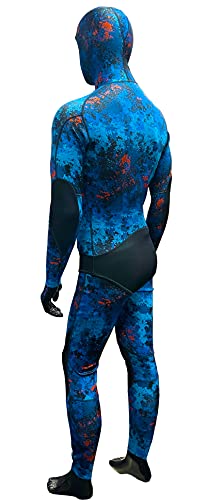 SPEARFISHING WORLD 1mm Stretch Neoprene 2-piece Wetsuit for Men Blue Camouflage Hooded Jacket, Loading Pad for Speargun, SCUBA Freediving, Spearfishing, Snorkeling or Swimmming (XLarge) - Thumbnail 3