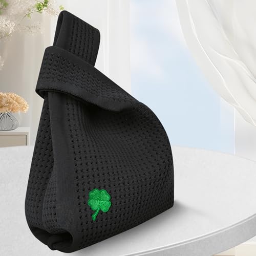 Image of Small Crochet Knit Tote Wrist Bag, Portable Knot Sleeve Handle Bag Cute Wristlet Pouch Purse for Women