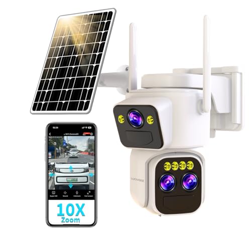 Luovisee Triple-Lens Solar Security Cameras Wireless Outdoor,360Â°PTZ Cameras for Home Security with 10x Hybrid Zoom,5G/2.4G WiFi,No Month Fee,PIR Alarm,Full Color Night Vision, Two-Way Audio,IP65
