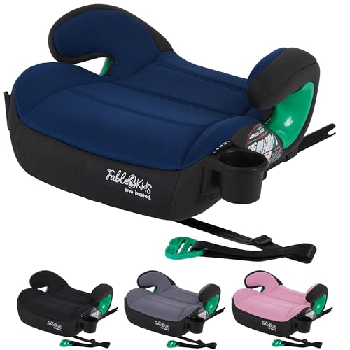 FableKids Seggiolino Auto Bambini Isofix ECE R129/03 | Rehausser con Cintura 3 Punti e Portabicchieri | Per Bambini 125-150 cm Fino a 5 Anni | Blu
