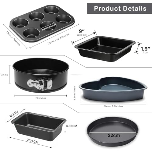 Image of PureBake 8-Piece Bakeware Set | Carbon Steel Non-Stick Cake Moulds for OTG, Microwave & Oven | Baking Tins Combo for Cake, Muffin, Bread | Dishwasher Safe Baking Set