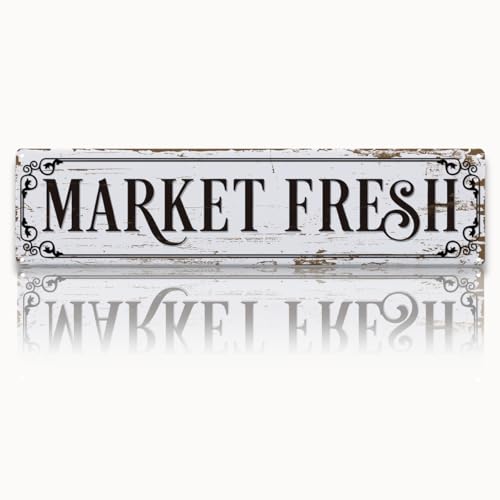 Farmhouse Decor, Market Fresh Sign, 15.8x4 inches, Retro Metal Tin