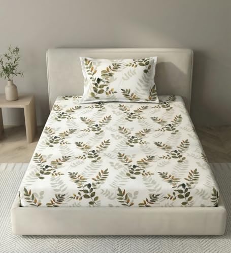 Image of Mafatlal 186 TC Metro Cotton Single Bedsheet | 90 x 60 Inch|Soft, Breathable & Lightweight | with Matching Pillow Cover| Bamboo Green