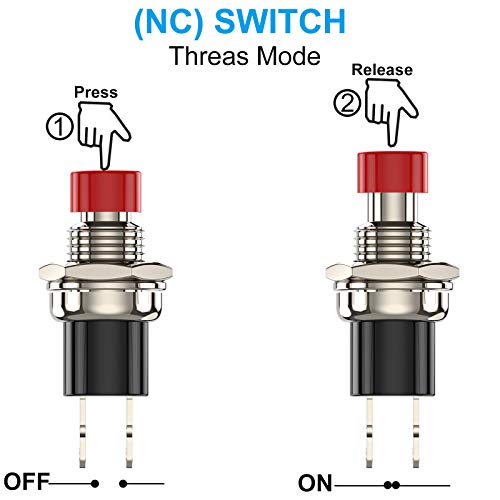 DIYhz Momentary Push Button Switch, 1A 250VAC SPST Mini Pushbutton Switches Normal Closed(NC) Red Cap - 50pcs