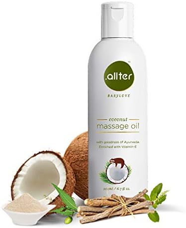 Allter Coconut Baby Massage Oil – 100ml |Natural Oil Made With 100% Cold Pressed Coconut Oil, Vitamin-E Oil & Ayurvedic Extracts | Hydrating & Protects From Rashes