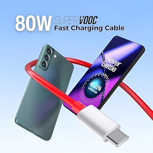 Image of Shoqu 80W SuperVooc Charger with USB to C-Type Cable Combo for OnePlus 13, 13R, Samsung, Realme, Redmi, Nothing, Oppo, Pixel & Other Smartphones |Type-C Charger Supports Dash,Warp, Vooc, Superdart