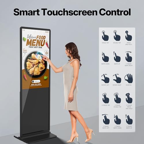 Image of 65 Inch Digital Signage Display, 4K 2160P LCD Touchscreen Indoor Floor Standing Digital Kiosk, Auto Media Player Advertising Display Poster with Android OS Remote Control