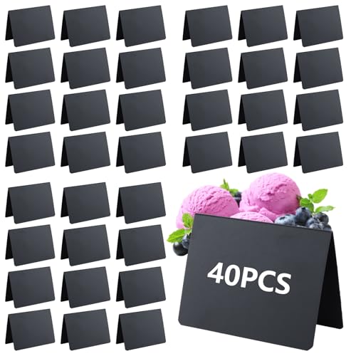 JMIATRY Lot de 40 Mini Tableau Noir, Mini Ardoise de Table 10 x 7.6 cm, Ardoise Craie Mini Panneau D'affichage pour Boulangerie, Buffet, Mariage, Fêtes,...