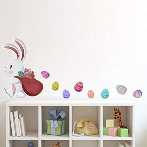 Amosfun Wallpaper Mural Easter Wall Stickers Rabbit Carrying Eggs Window Clings Self-Adhesive Door Mural Wallpaper Funny Decoration Accessories For Diy Home Bedroom Office *31Cm Oriental Decor #TOP4
