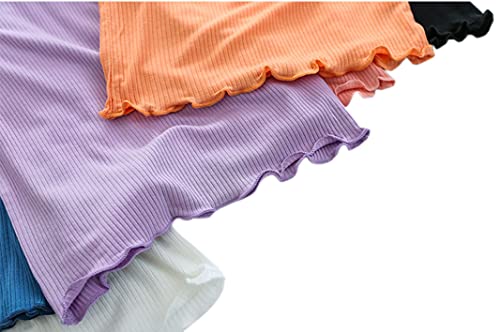 Hdlexd Toddler Baby Girls Summer Lettuce Trim Ribbed Knit Short Sleeve T-Shirts Solid Color Casual Blouse Tops White 3T #TOP3