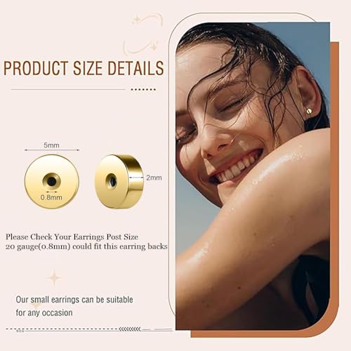 Stainless Steel Earring Backs, 2mm Flat Back Earrings for Stud, 20pcs Gold 20G(0.8mm) Screw Replacement Backs for Women Men Earrings Studs Dainty Push Pin Cartilage Earring by Tasodin - Image 3