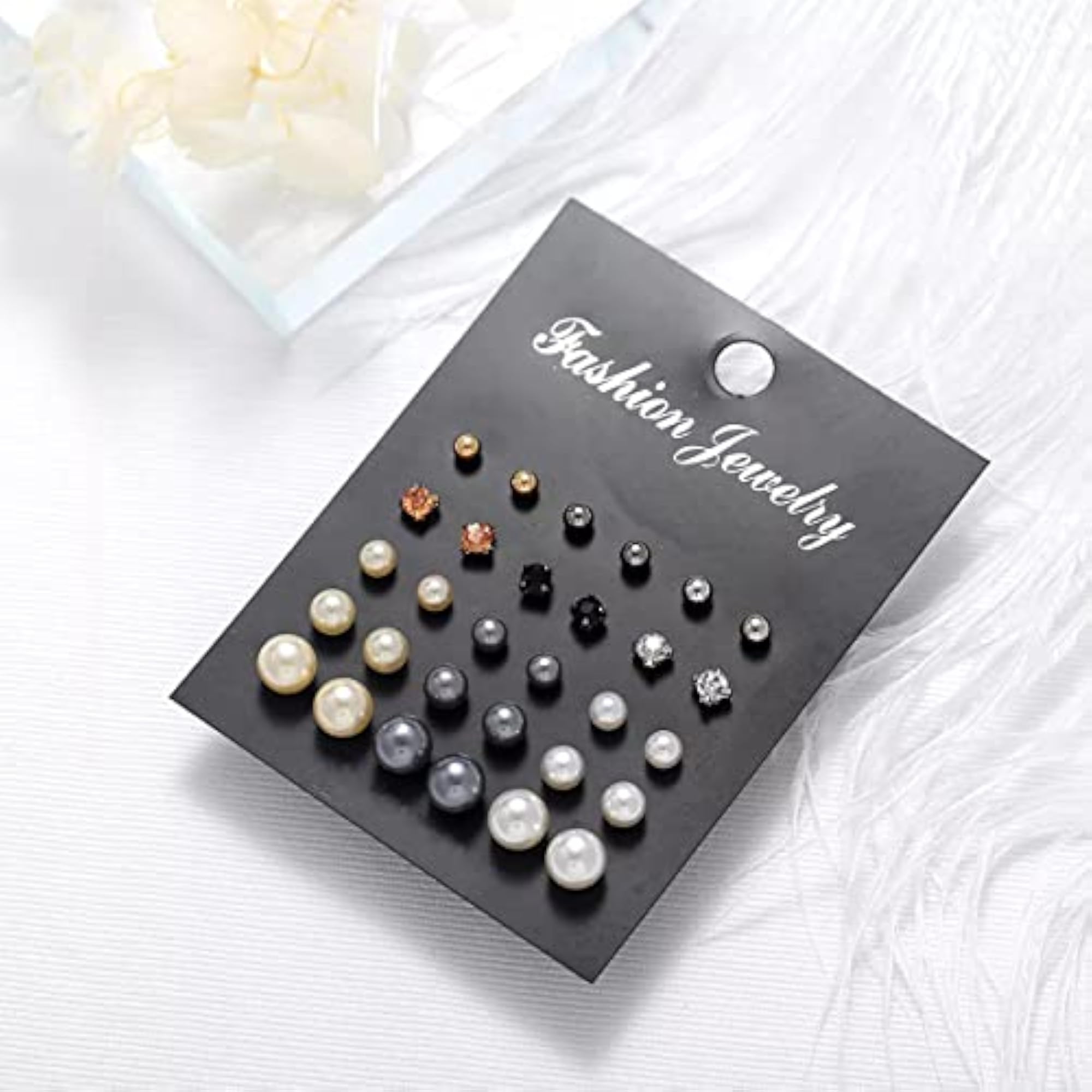 Plated Multicolor Stud Earrings Set of 15