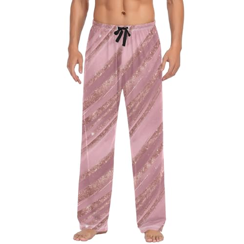 Vdsrup Men's Pajama Pants Pink Stripes Pretty Pajama Pants for Men PJs Bottoms Drawstring Pockets Sleep Lounge Pants S