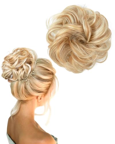 BPTRKOM 1 Stück Großes Dutt-Haarteil mit Gummiband für Damen & Mädchen,Gelockt & Messy Look für Pferdeschwanz & Hochsteckfrisuren,Inklusive Haargummi mit Haaren für einfache Anwendung(Gelb)