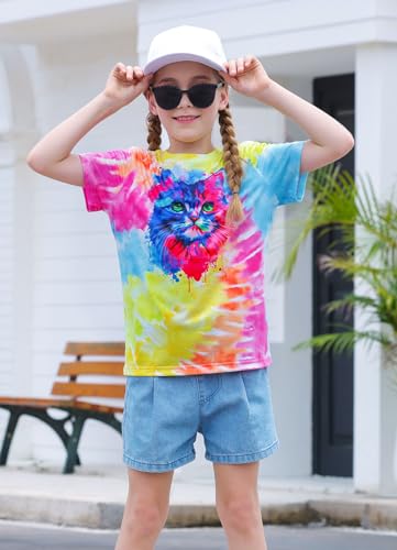 Image of SunFoucs Girls Kids Shirts Size 5-12 Tie Dye Casual Tshirt Short Sleeve Crewneck Tee Top | Short Sleeve Rainbow Tee Top