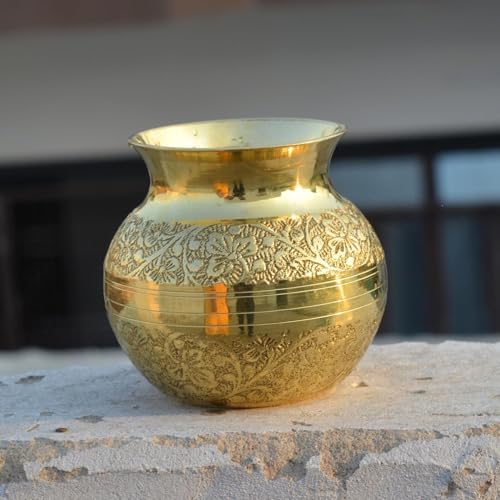 Image of Pure Brass Lota | Kalash | Pooja Lota | Puja Lota | Karwachauth Lota with Capacity 400 ml for Diwali, Mandir, Temple, Festival, Marriage, Wedding