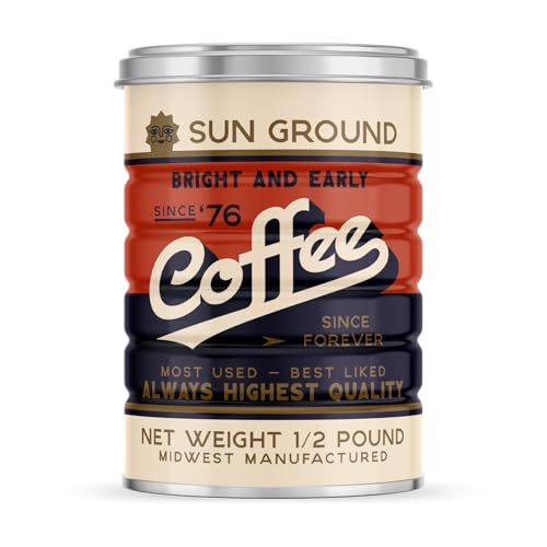 Roastar Retro Tin Can, Studio MPLS Designs, Collectable, Peel & Stick Valved End with Metal Lid, 8-12oz (4.0625 x 5.5 in) (Sun Ground Design)