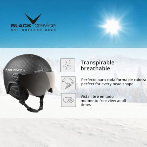 Miniatura 2 de Black Crevice Casco De Esquí Gstaad I Casco De Esquí Con Visera I Para Hombres Y Mujeres I Casco De Ski De Policarbonato I Casco Transpirable I Talla Ajustable Blanco Carbon, S