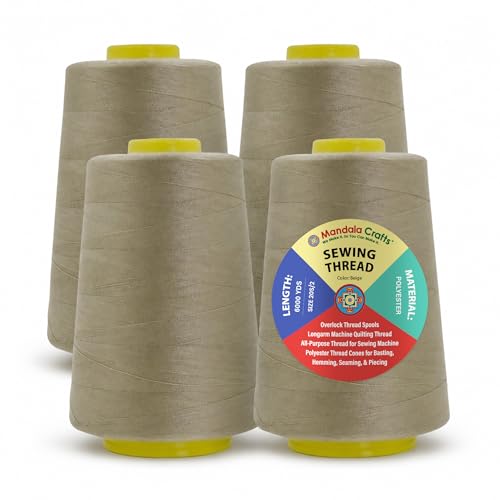 Mandala Crafts 20S/2 Beige Polyester 4 Pack of Serger Threads Cones