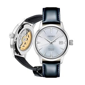 SEIKO Automatic Watch for Men – Presage Cocktail Time – Patterned with Golden Numerals and Date Calendar, 50m Water-Resistant