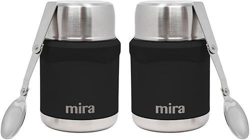 MIRA Juego de 2 termos para alimentos (15 onzas) para alimentos fríos y calientes, recipientes aislados de acero inoxidable con cucharas, 2