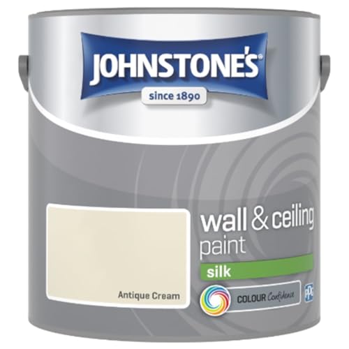 Antique Cream Johnstone’s Wall & Ceiling Silk Paint 2.5L – Smooth Silk Finish, Excellent Coverage, Quick Dry, Low Odour Interior Paint for Walls & Ceilings